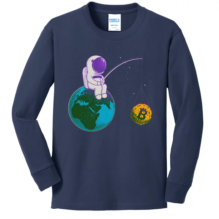 Funny Fishing Bitcoin Space Astronaut Kids Long Sleeve Shirt