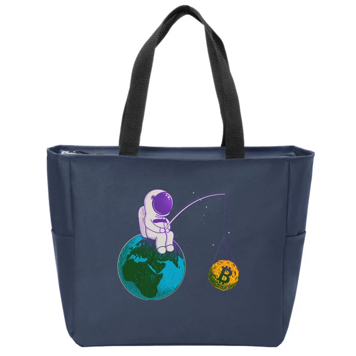 Funny Fishing Bitcoin Space Astronaut Zip Tote Bag