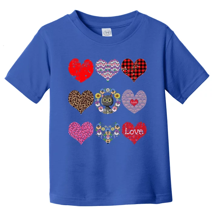 Funny Floral Black Cat Hearts Pattern Cat Mom Valentines Day Cute Gift Toddler T-Shirt