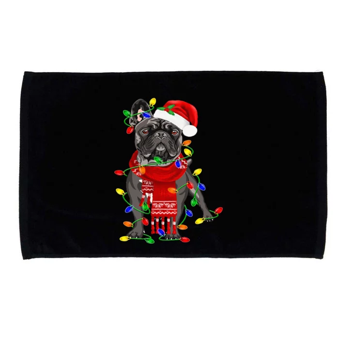 Funny French Bulldog Dog Tree Christmas Lights Xmas Pajama Microfiber Hand Towel