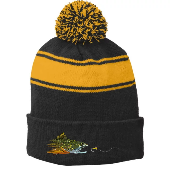 Fly Fishing Brook Trout Dry Fly Tying Fisherman Stripe Pom Pom Beanie