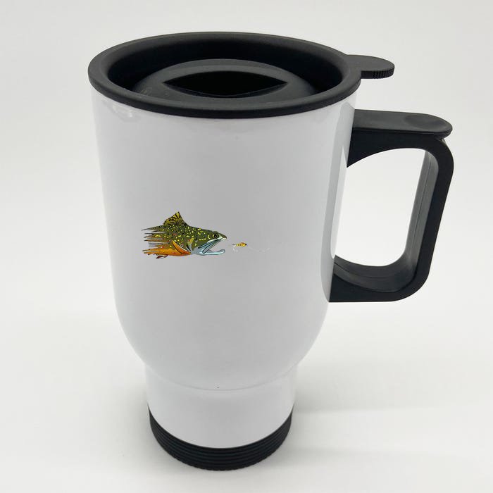 Fly Fishing Brook Trout Dry Fly Tying Fisherman Front & Back Stainless Steel Travel Mug