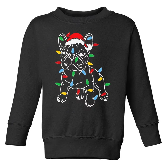 Funny French Bulldog Dog Christmas Light Tree Xmas Pajama Toddler Sweatshirt