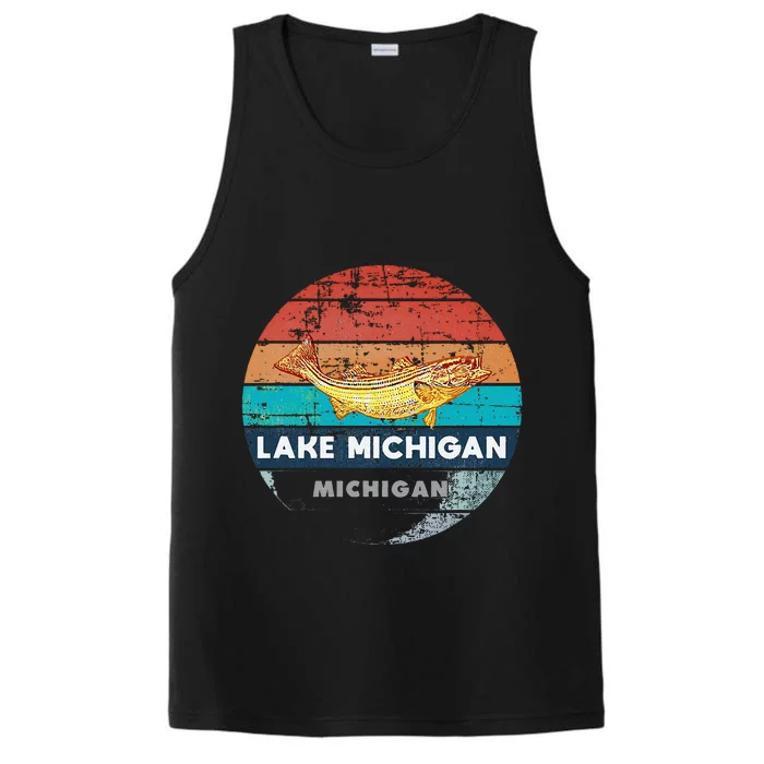 Flying Fishing Bass Salmon Fish Trout Lake Michigan Retro Performance Tank