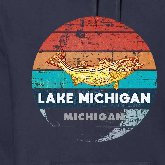 Flying Fishing Bass Salmon Fish Trout Lake Michigan Retro Premium Hoodie