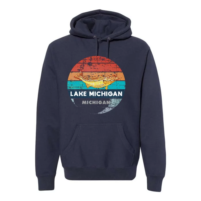 Flying Fishing Bass Salmon Fish Trout Lake Michigan Retro Premium Hoodie