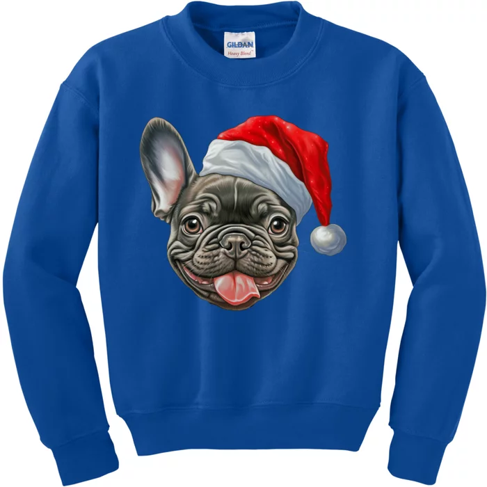 Frenchie French Bulldog Santa Hat Merry Christmas Family Mom Gift Kids Sweatshirt