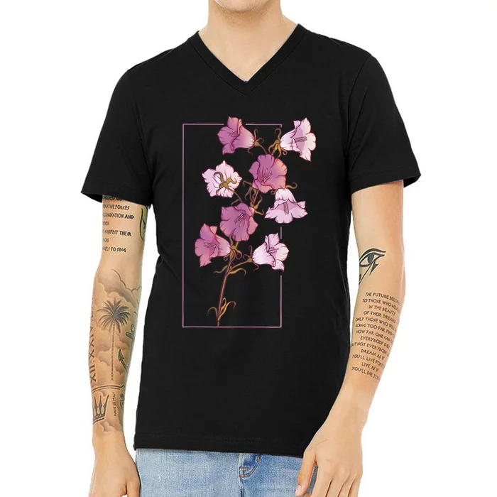 Floral Flower Bellflower Campanula Wildflower V-Neck T-Shirt