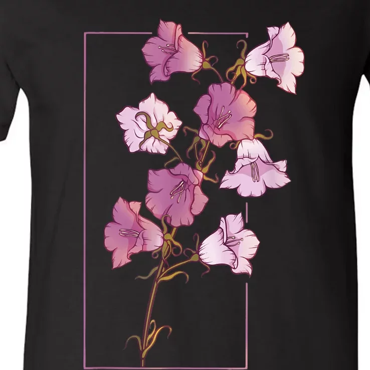 Floral Flower Bellflower Campanula Wildflower V-Neck T-Shirt