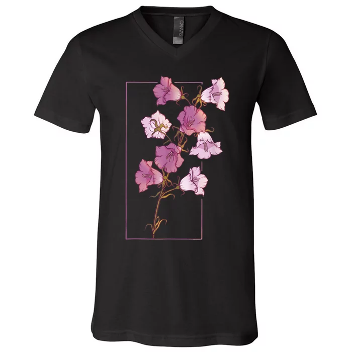 Floral Flower Bellflower Campanula Wildflower V-Neck T-Shirt