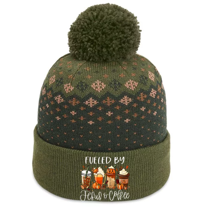 Funny Fueled By Coffee Jesus Caffeine Lover Thanksgiving Day The Baniff Cuffed Pom Beanie