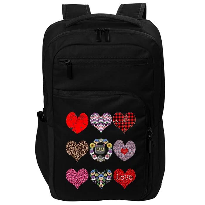 Funny Floral Black Cat Hearts Pattern Cat Mom Valentines Day Gift Impact Tech Backpack