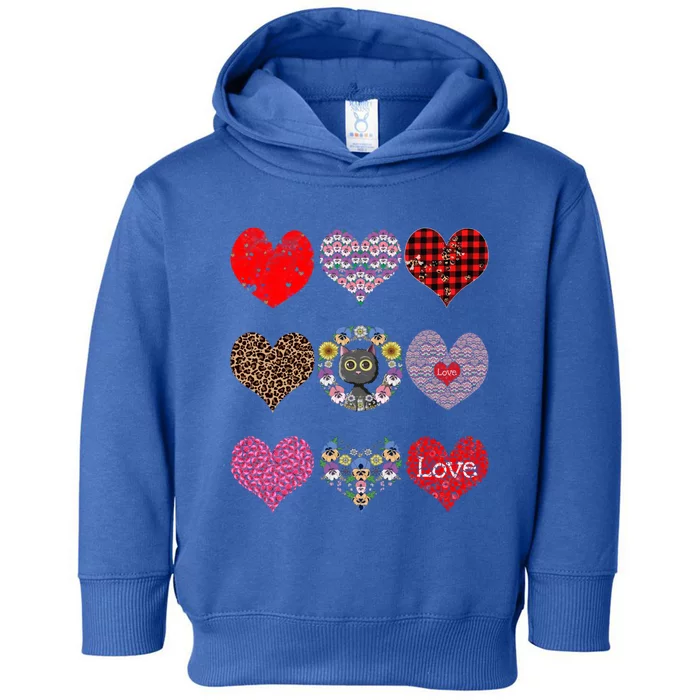 Funny Floral Black Cat Hearts Pattern Cat Mom Valentines Day Gift Toddler Hoodie