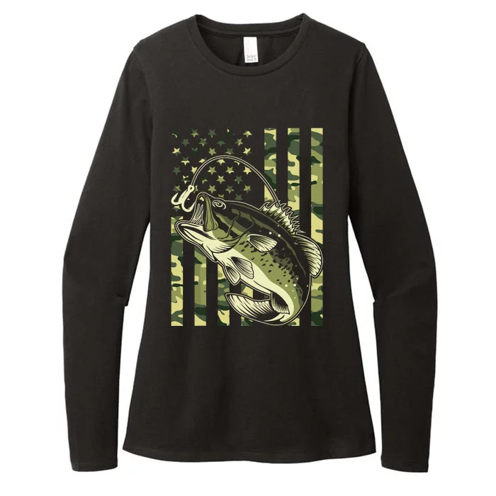 Fishing For Bass Fish Fisherman Fishing Camouflage Womens CVC Long Sleeve Shirt