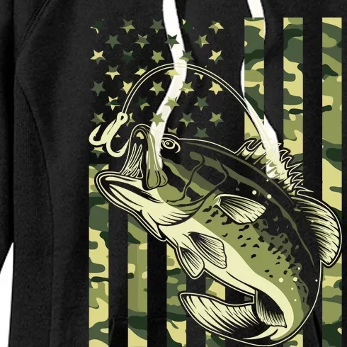 Fishing For Bass Fish Fisherman Fishing Camouflage Women's Fleece Hoodie