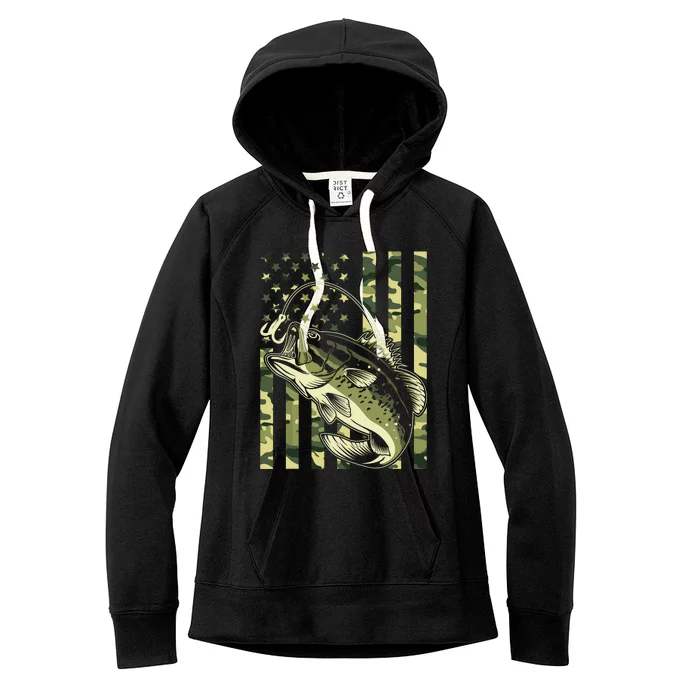 Fishing For Bass Fish Fisherman Fishing Camouflage Women's Fleece Hoodie