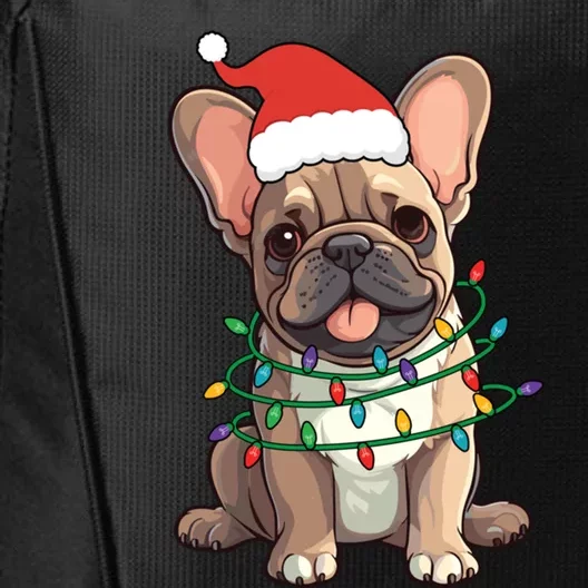 Funny French Bulldog Dog Santa Christmas Tree Lights Gift City Backpack