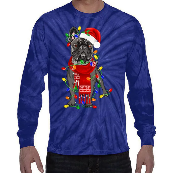 Funny French Bulldog Dog Tree Christmas Lights Xmas Pajama Tie-Dye Long Sleeve Shirt