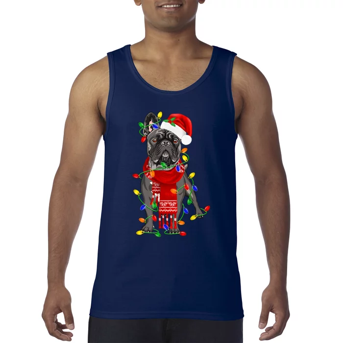 Funny French Bulldog Dog Tree Christmas Lights Xmas Pajama Tank Top