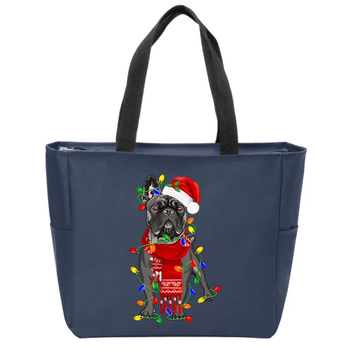 Funny French Bulldog Dog Tree Christmas Lights Xmas Pajama Zip Tote Bag