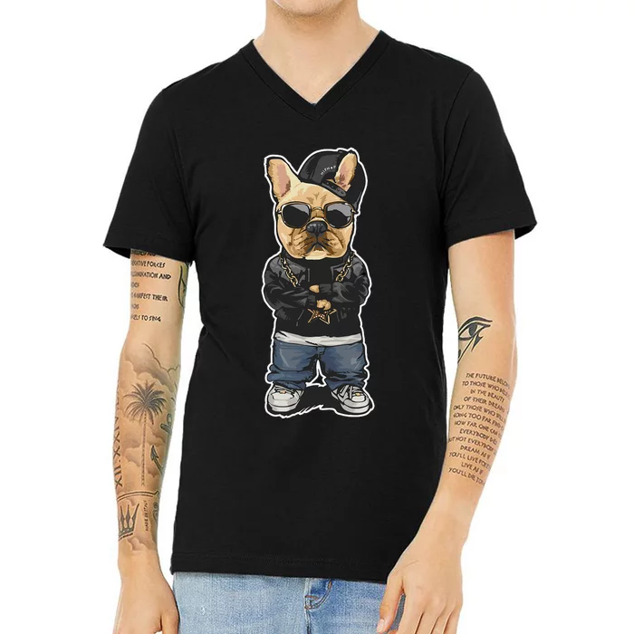 frenchie french bulldog frenchie mom dog pug bull V-Neck T-Shirt