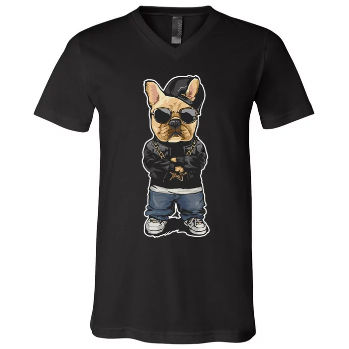 frenchie french bulldog frenchie mom dog pug bull V-Neck T-Shirt