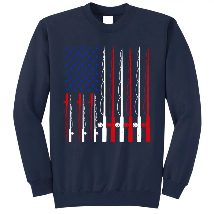 Fishing For Bass Fish Fisherman American Flag Tall Sweatshirt