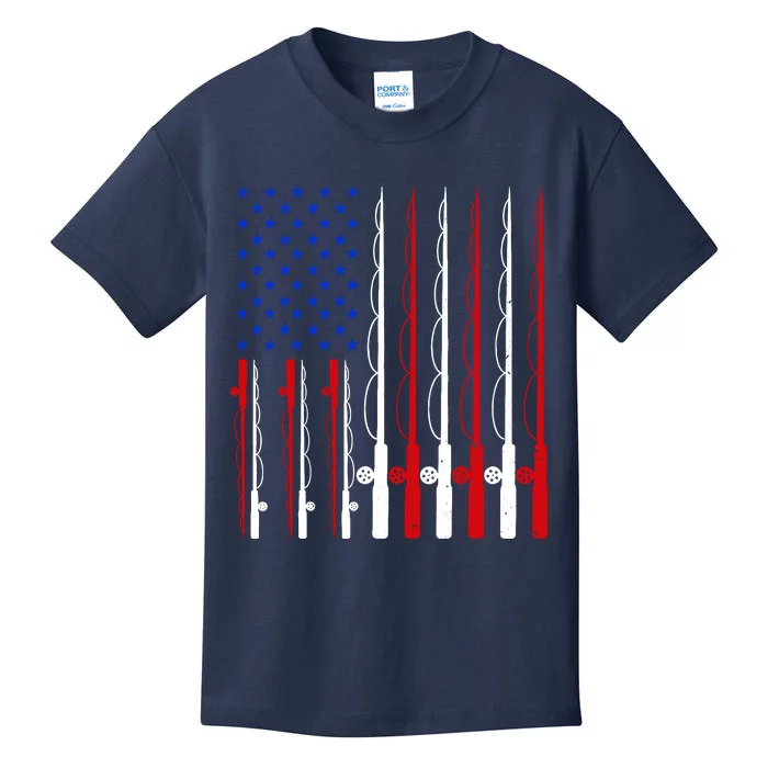 Fishing For Bass Fish Fisherman American Flag Kids T-Shirt