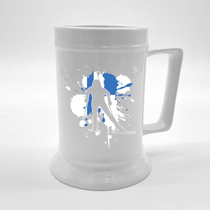 Finland Flag Biathlonist Finnish Biathlon Front & Back Beer Stein