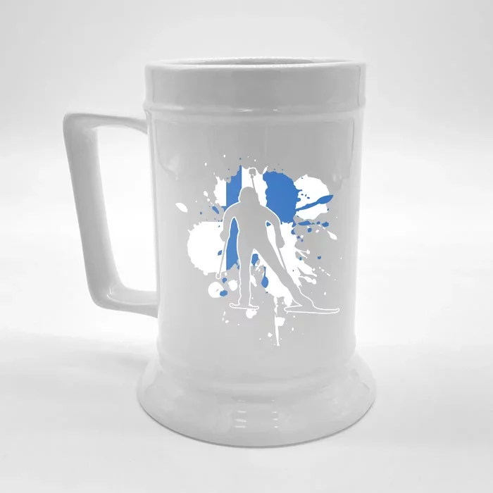 Finland Flag Biathlonist Finnish Biathlon Front & Back Beer Stein