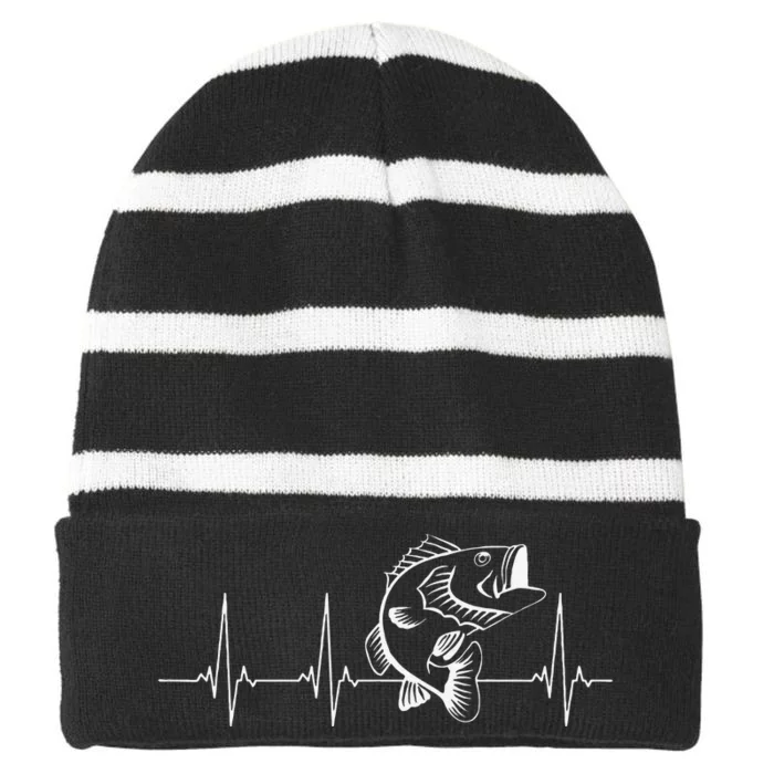 Funny Fishing Bass Heartbeat Striped Beanie with Solid Band