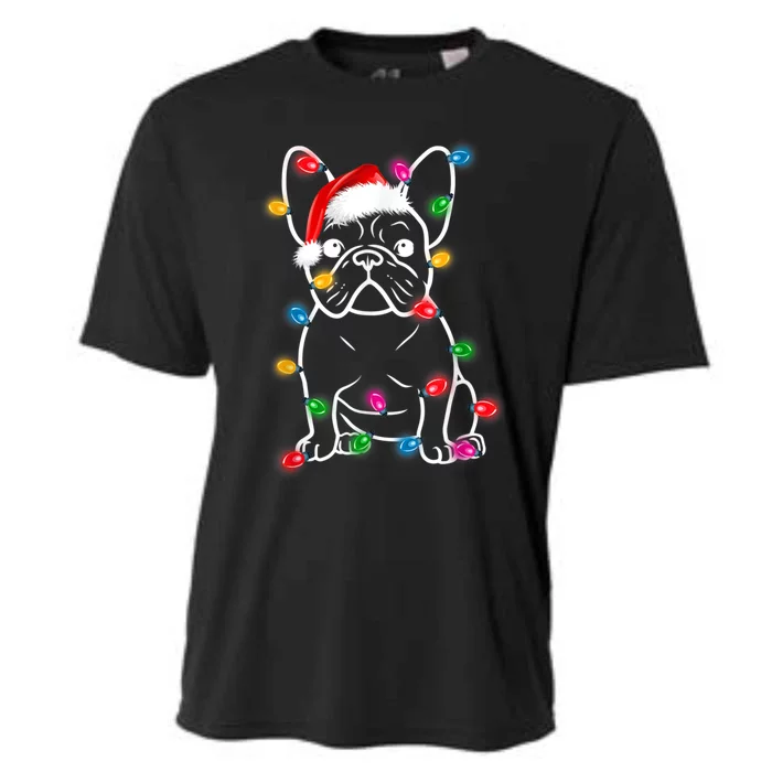 Funny French Bulldog Dog Tree Christmas Lights Pajama Xmas Gift Cooling Performance Crew T-Shirt