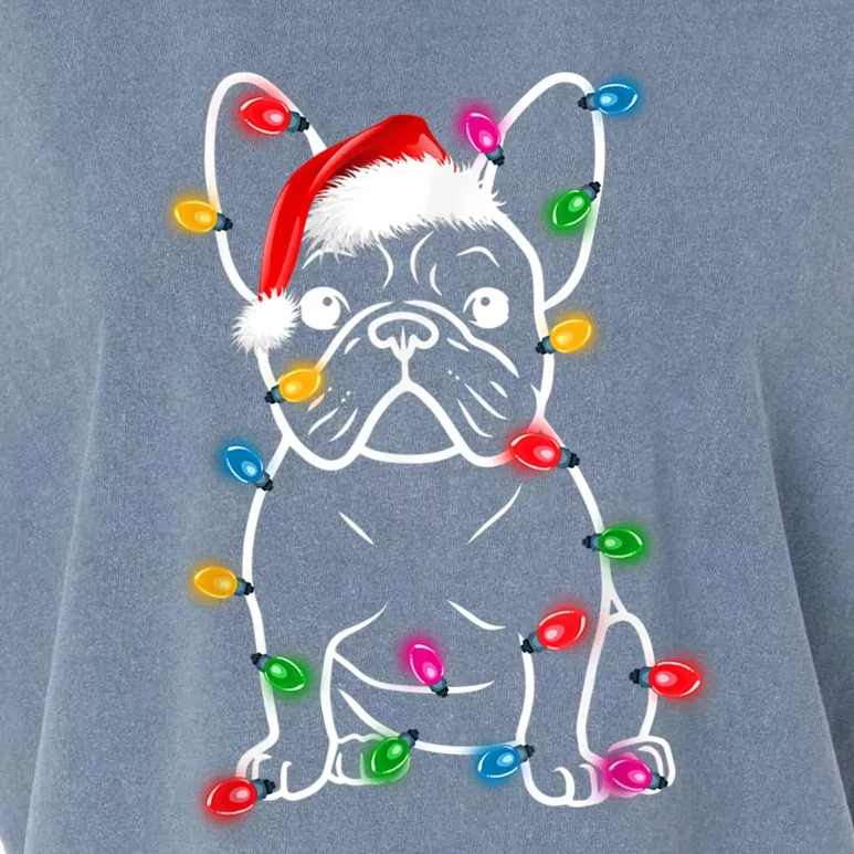 Funny French Bulldog Dog Tree Christmas Lights Pajama Xmas Gift Garment-Dyed Women's Muscle Tee