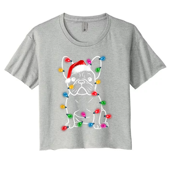 Funny French Bulldog Dog Tree Christmas Lights Pajama Xmas Gift Women's Crop Top Tee