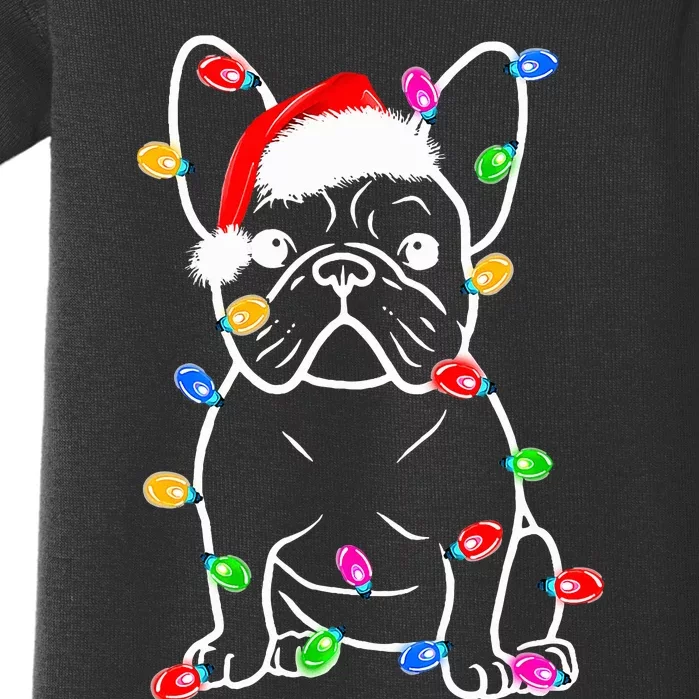 Funny French Bulldog Dog Tree Christmas Lights Xmas Pajama Baby Bodysuit