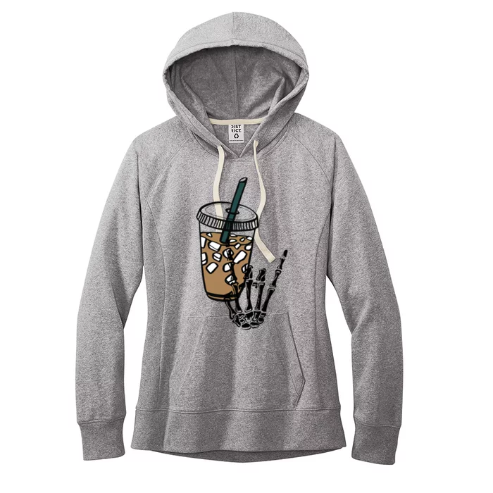 Funny Fueled By Iced Coffee And Anxiety Retro Coffee Lovers Cool Gift Women's Fleece Hoodie