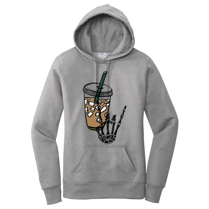 Funny Fueled By Iced Coffee And Anxiety Retro Coffee Lovers Cool Gift Women's Pullover Hoodie