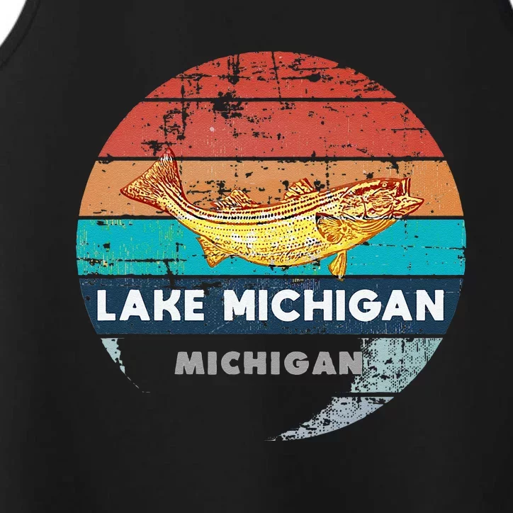 Flying Fishing Bass Salmon Fish Trout Lake Michigan Retro Performance Tank