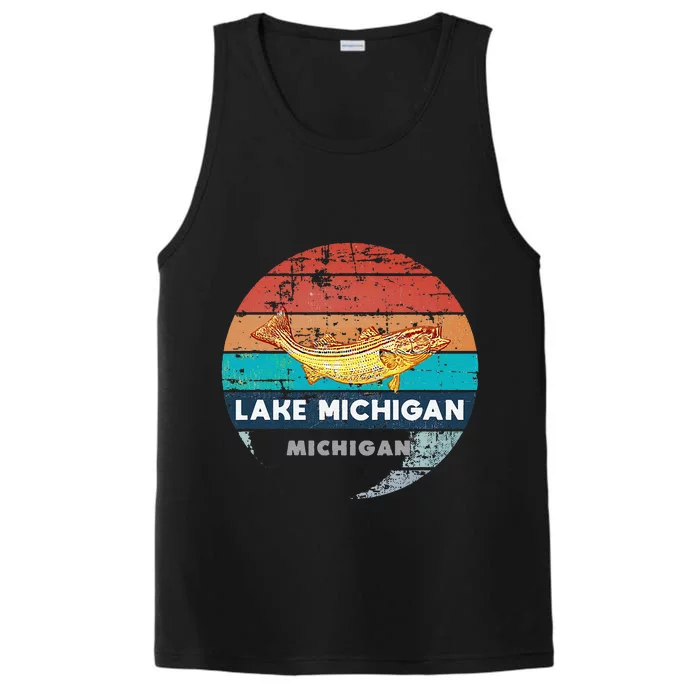 Flying Fishing Bass Salmon Fish Trout Lake Michigan Retro Performance Tank