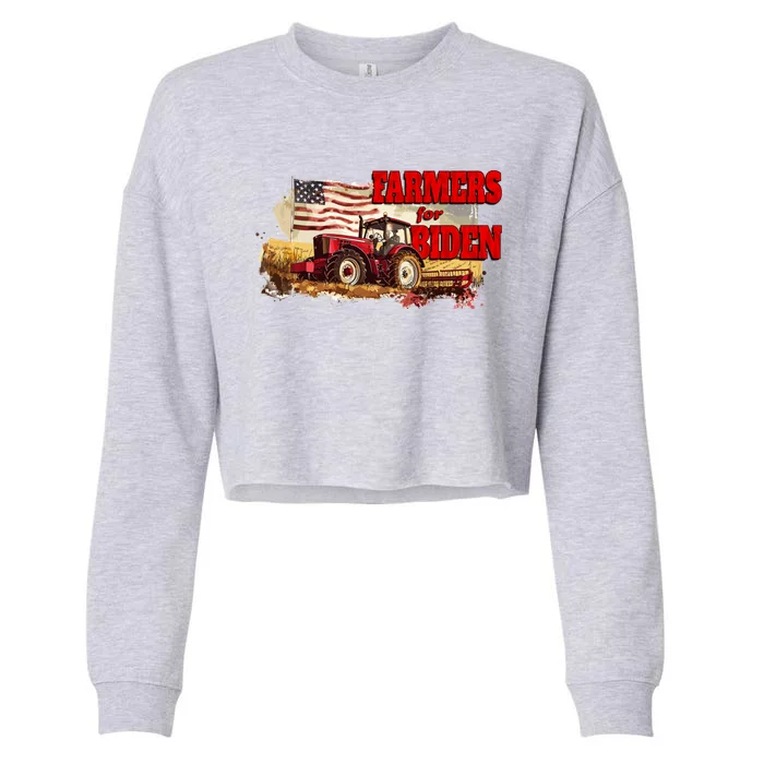 Farmers For Biden Farming Patriotic American Flag Joe Biden Cool Gift Cropped Pullover Crew