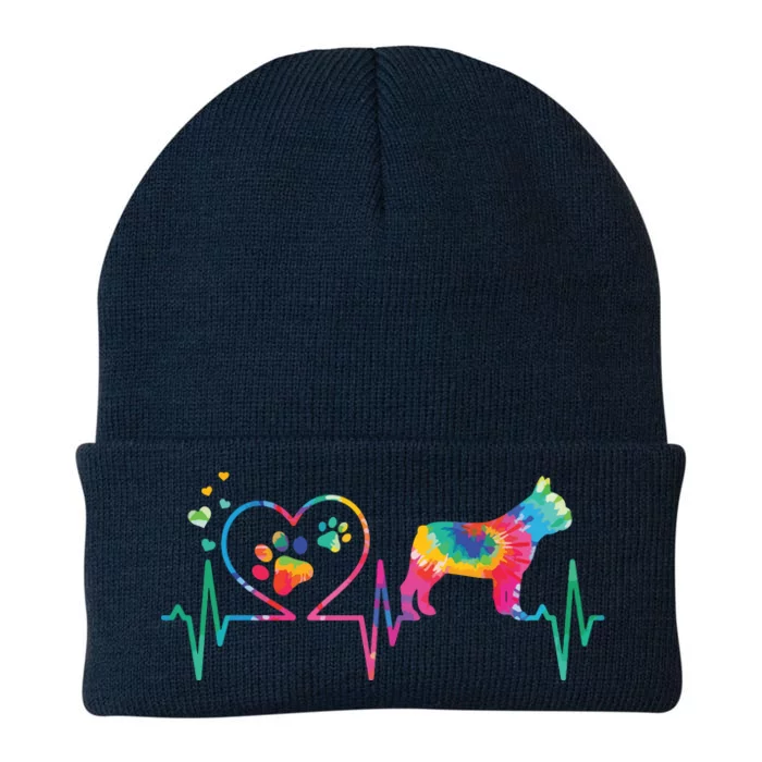 Frenchie French Bulldog Mom Dad Heartbeat Tie Dye Dog Gift Knit Cap Winter Beanie