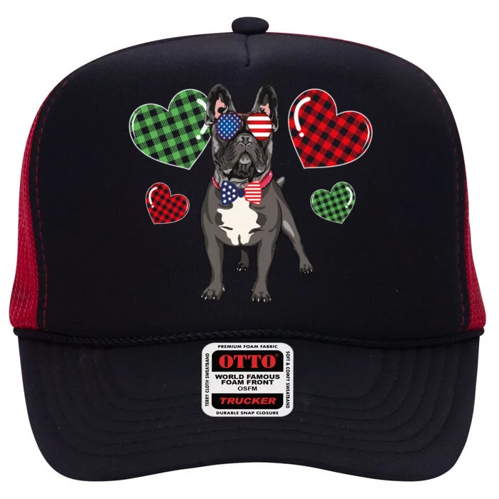 Funny French Bulldog Lovers Red Plaid Heart Valentines Day Funny Gift High Crown Mesh Trucker Hat