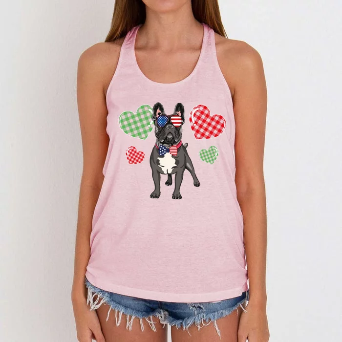 Funny French Bulldog Lovers Red Plaid Heart Valentines Day Funny Gift Women's Knotted Racerback Tank