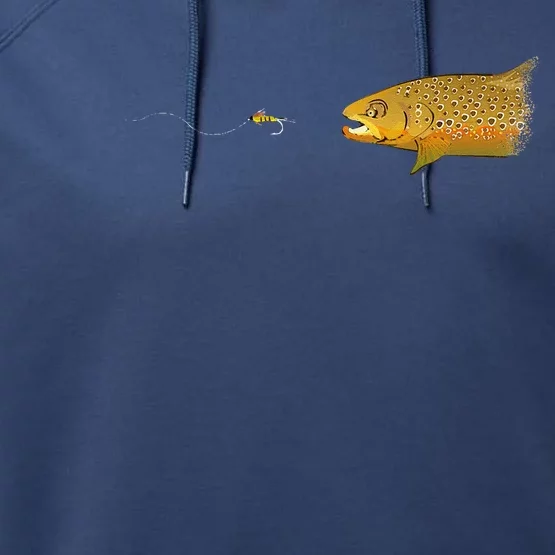 Fly Fishing Brown Trout Dry Fly Tying Fisherman Performance Fleece Hoodie