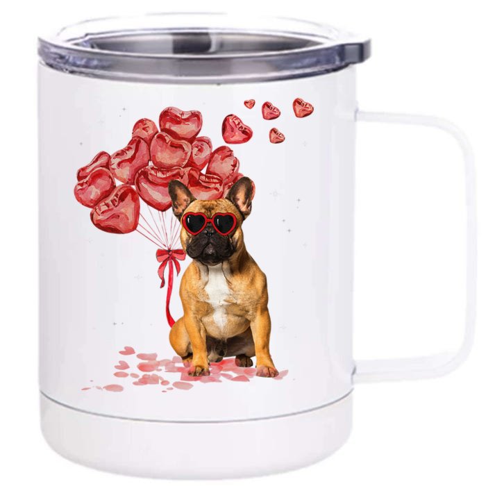 Funny French Bulldog Heart Valentines Day Dog Dad Mom Gift Front & Back 12oz Stainless Steel Tumbler Cup