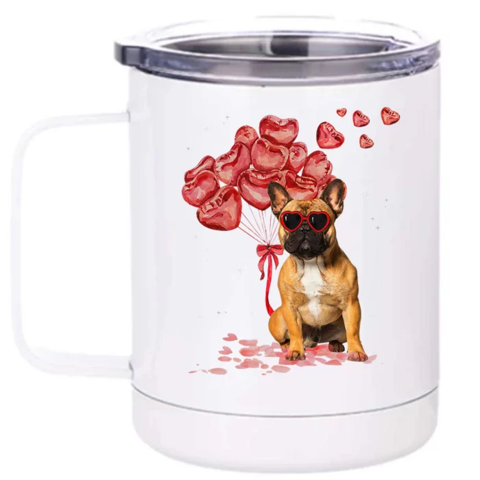 Funny French Bulldog Heart Valentines Day Dog Dad Mom Gift Front & Back 12oz Stainless Steel Tumbler Cup