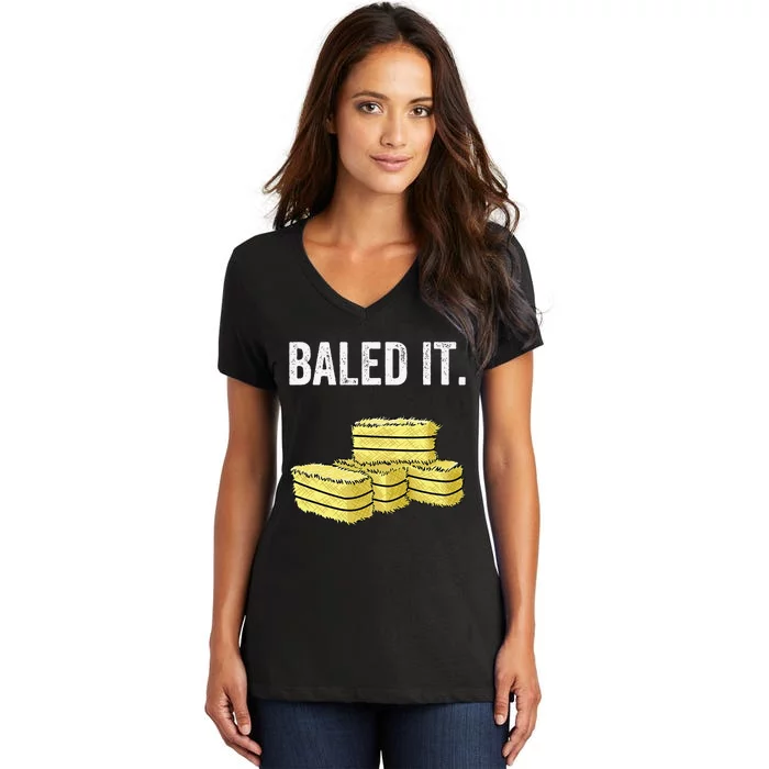 Funny Farming Baled It. Farm Joke Hay Bale Pun Women's V-Neck T-Shirt