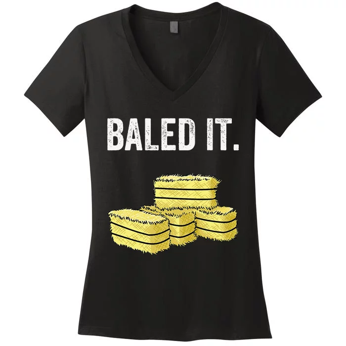 Funny Farming Baled It. Farm Joke Hay Bale Pun Women's V-Neck T-Shirt