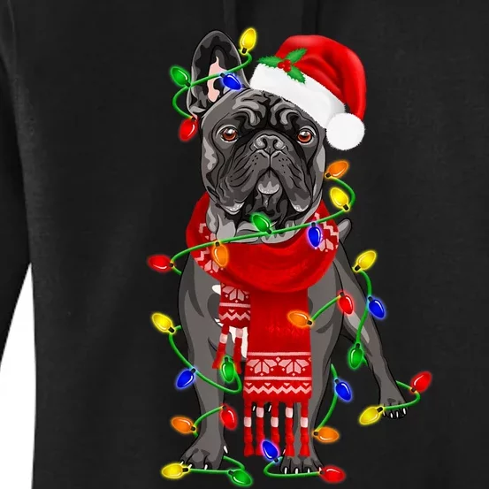 Funny French Bulldog Dog Tree Christmas Lights Xmas Pajama Women's Pullover Hoodie