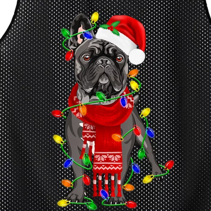 Funny French Bulldog Dog Tree Christmas Lights Xmas Pajama Mesh Reversible Basketball Jersey Tank